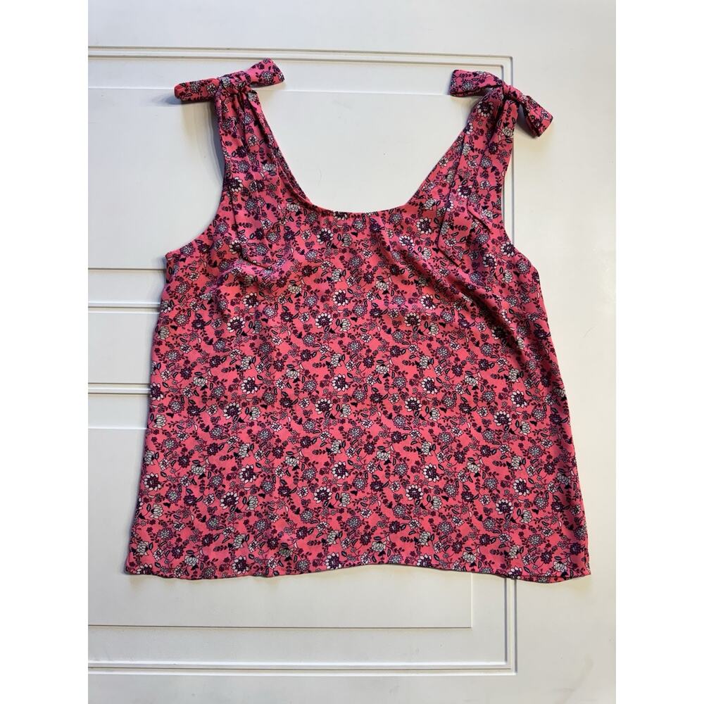 LOFT Pink Floral Tank Top Sleeveless Blouse Tie Shoulder Size Small
